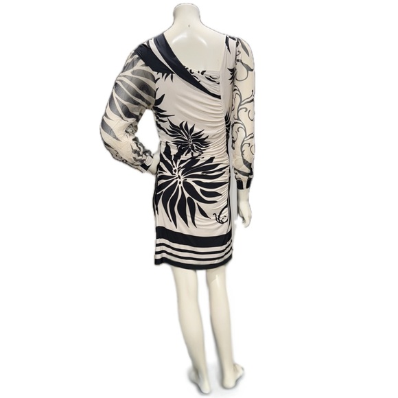 ANALILI Black White Silk Floral Dress Sheer Long Sleeve Slip Lined l Sz L *READ* - Picture 5 of 10